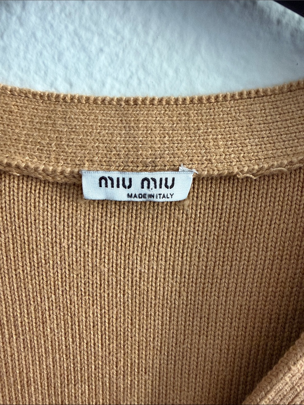 Miu Miu Camel Logo Wool-blend V-neck Cardigan - Picture 3 of 14
